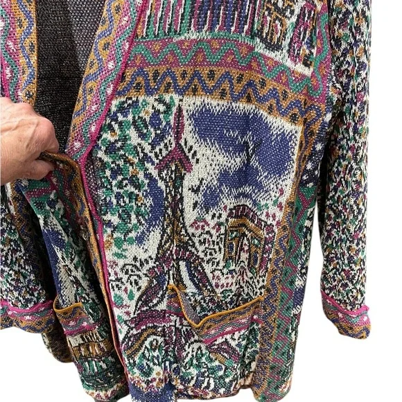 Vintage Missoni Colorful Scenic Architectural Print Cardigan Sweater SZ XL